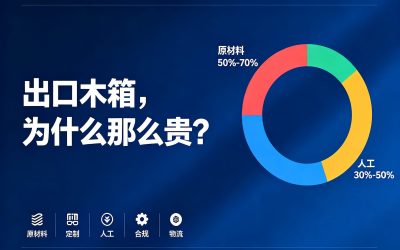 出口木箱成本构成总览图 - 原材料40%-70%、人工30%-50%、合规、设计、物流10%-20%
