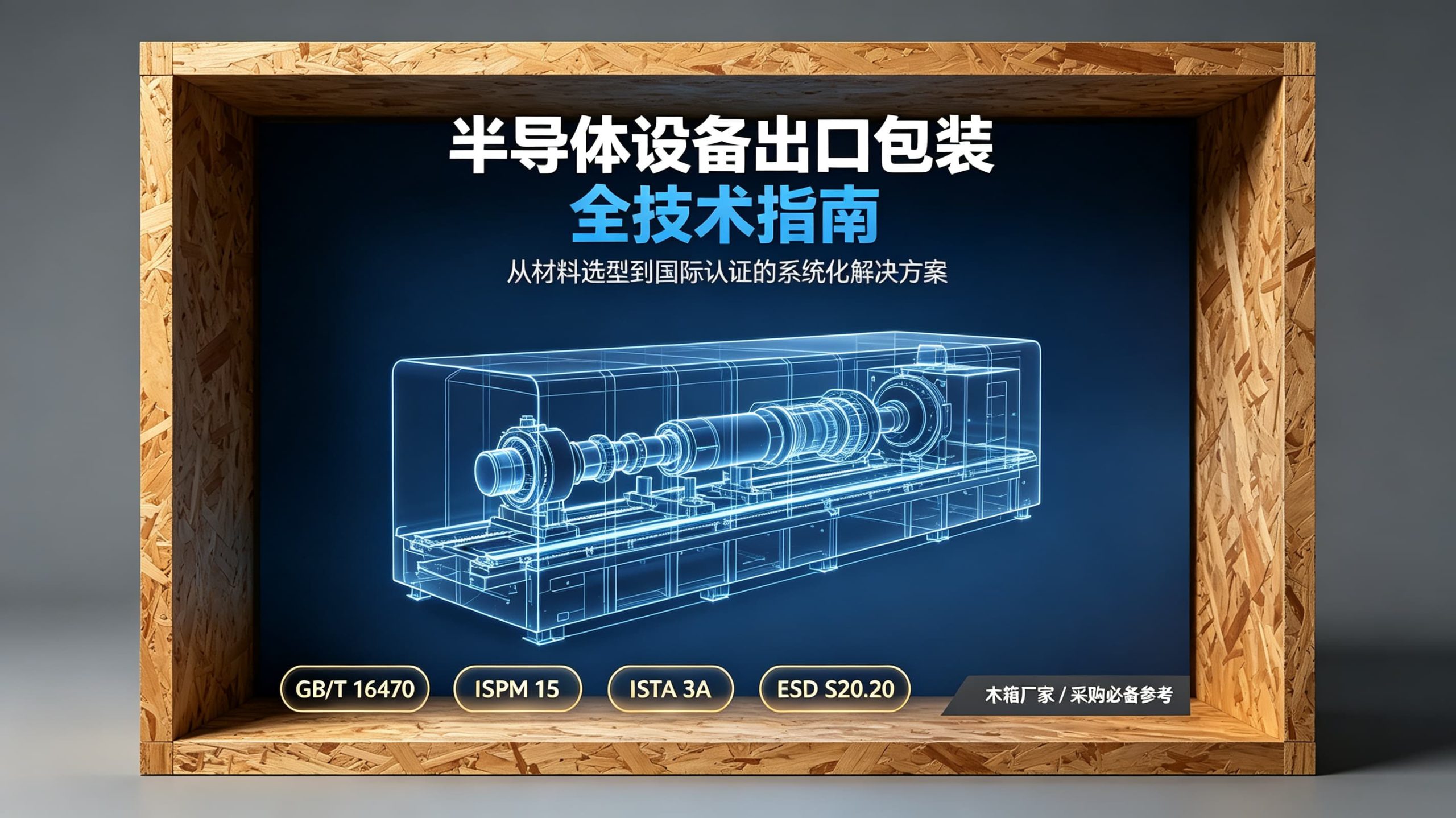 半导体设备出口木箱的完整技术方案：涵盖GB/T 16470、ISPM 15、ISTA 3A/3B等核心标准，详解胶合板选型、防震球配置、防潮三层包装与EUV光刻机实战案例。木箱厂家/采购必读